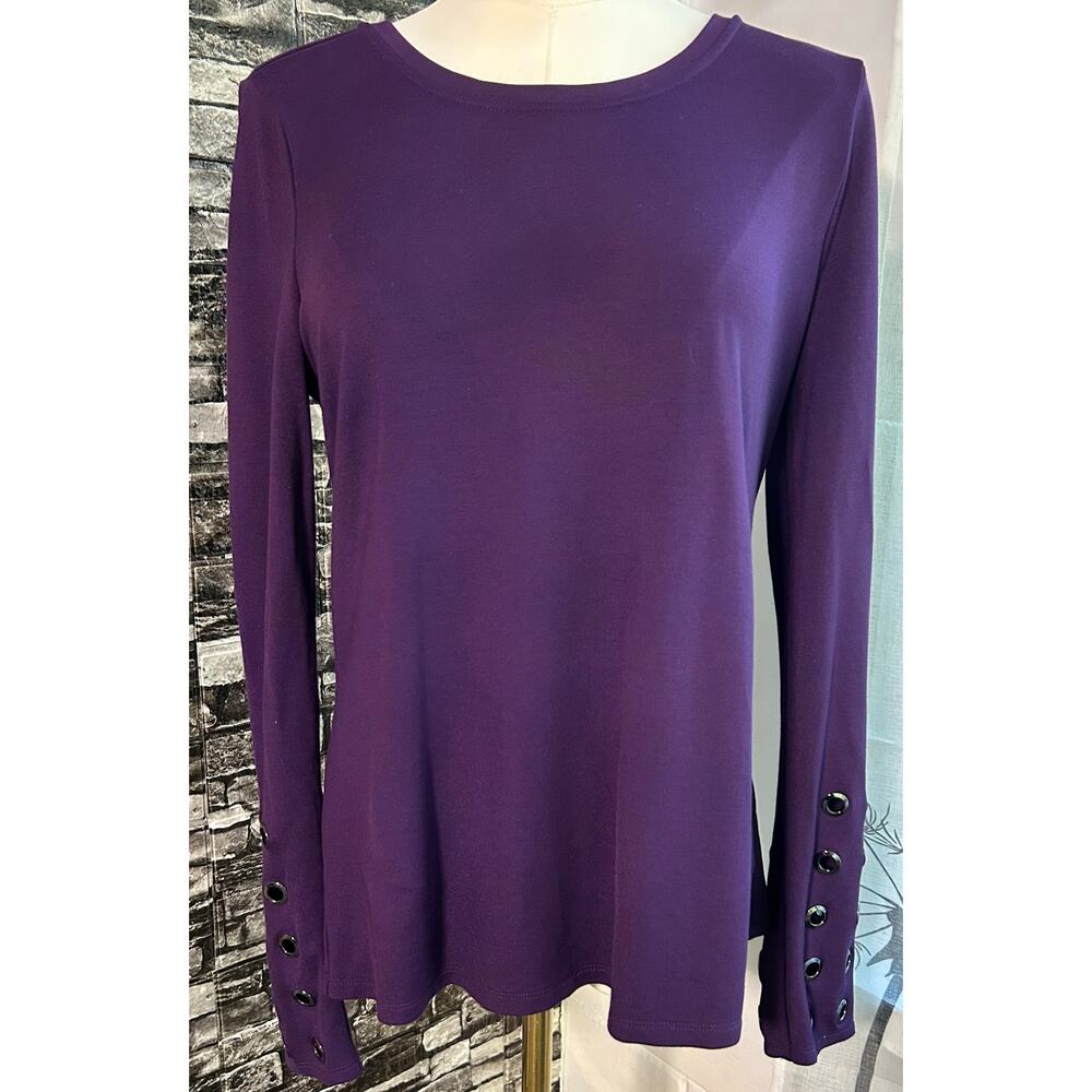 Halston Beautiful Dark Purple Top W/ Metallic Black Grommets Medium Boho
